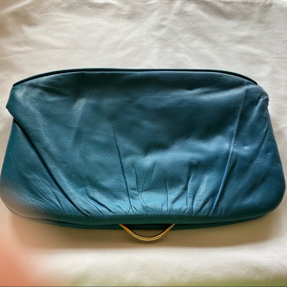 Vtg 80’s blue leather clutch purse. - Picture 3 of 7